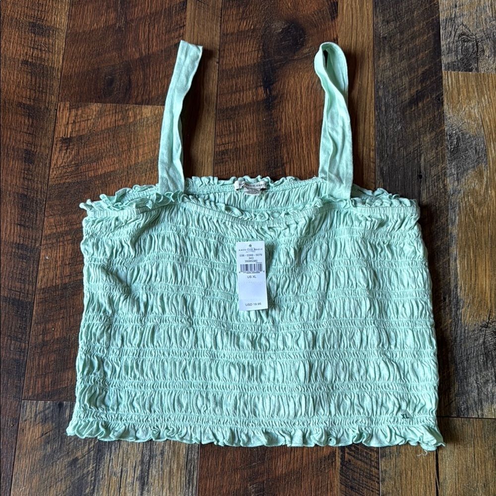 American Eagle Outfitters Green Smocked Sleeveless Tank